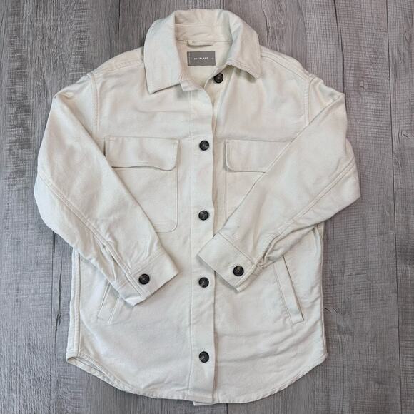 Everlane Cream Oversized Shirt Jacket Womens M Button Up Twill Cotton Collared - Picture 4 of 9